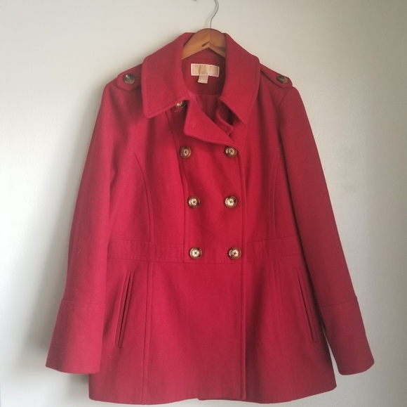 Michael Kors Double Breasted Wool Blend Red Peacoat Size XL - Picture 2 of 9